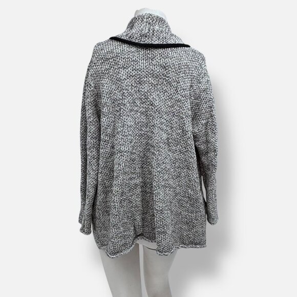 HABITAT Marled B/W Cardigan Sweater L Waterfall Lagenlook Neutral Open Shawl B&W - Picture 4 of 10